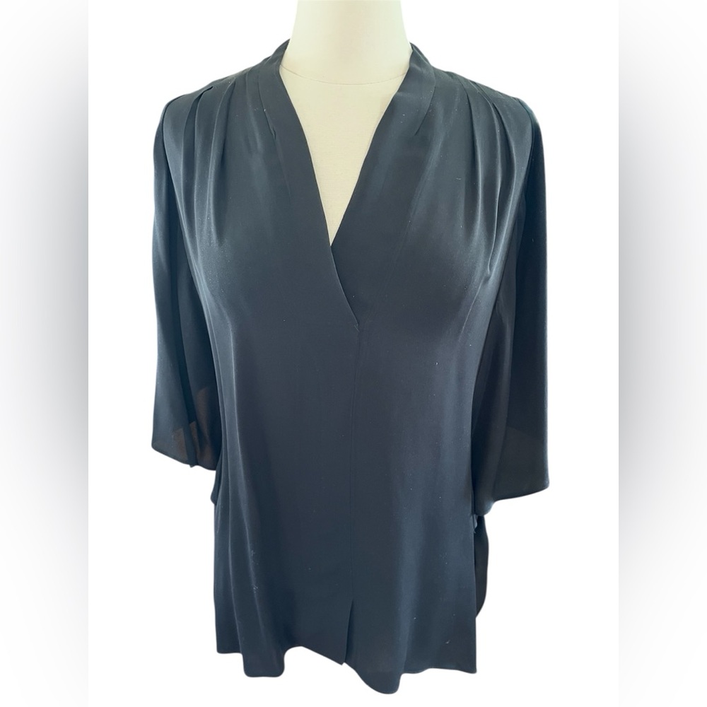 Kobi Halperin Silk Black Blouse with flutter Sleeves Size XL - Picture 3 of 11